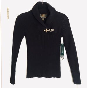 Lauren Ralph Lauren Black ribbed v-neck  sweater.